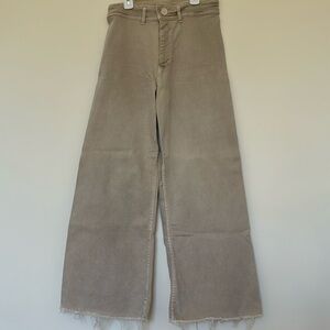 Beige High Rise Wide Leg Jeans with Frayed Edges